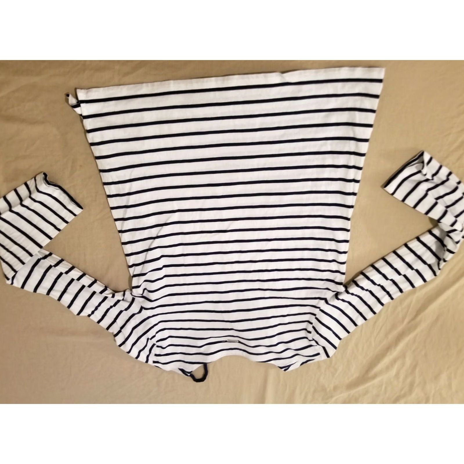 Nautica Womens Nautica Shirt Large White Navy Blue Cotton Long Sleeve T-Shirt Size L / US 10 / IT 46 - 6 Thumbnail