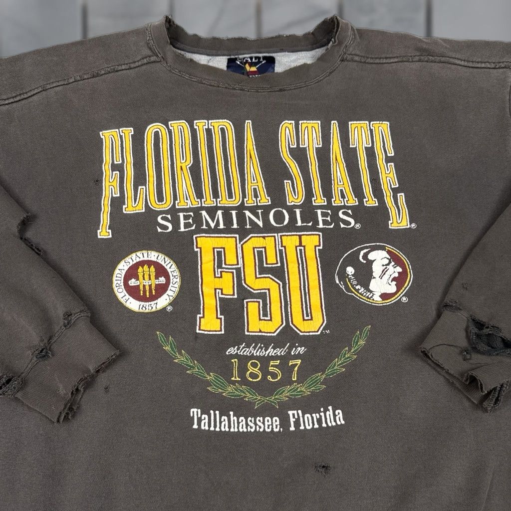 Vintage VINTAGE Florida State University Sweatshirt Mens XL Gray FSU Seminoles Distressed Thrash Size US XL / EU 56 / 4 - 1 Thumbnail