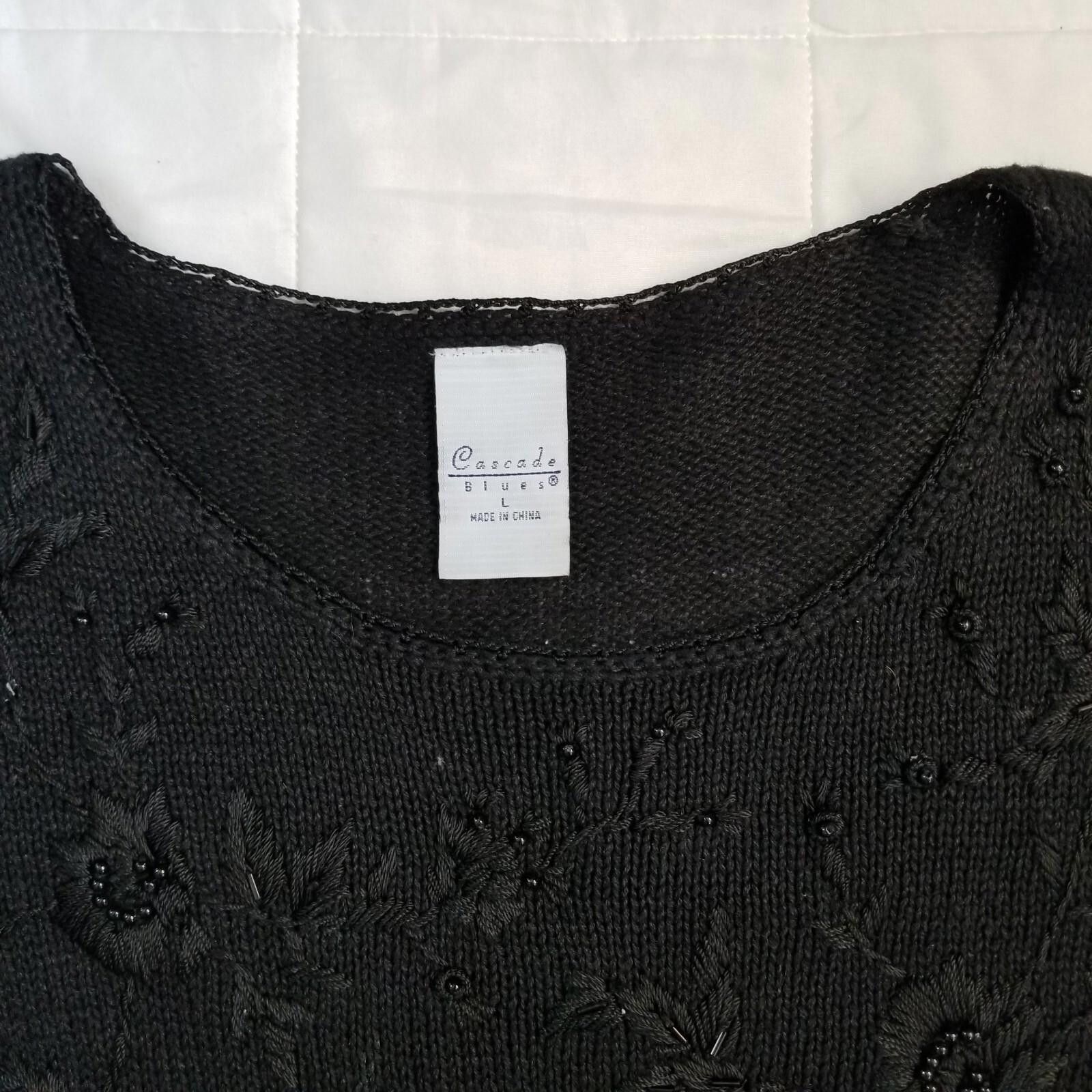 Other Cascade Blues Large Black Sweater with Floral Beading Size L / US 10 / IT 46 - 10 Thumbnail