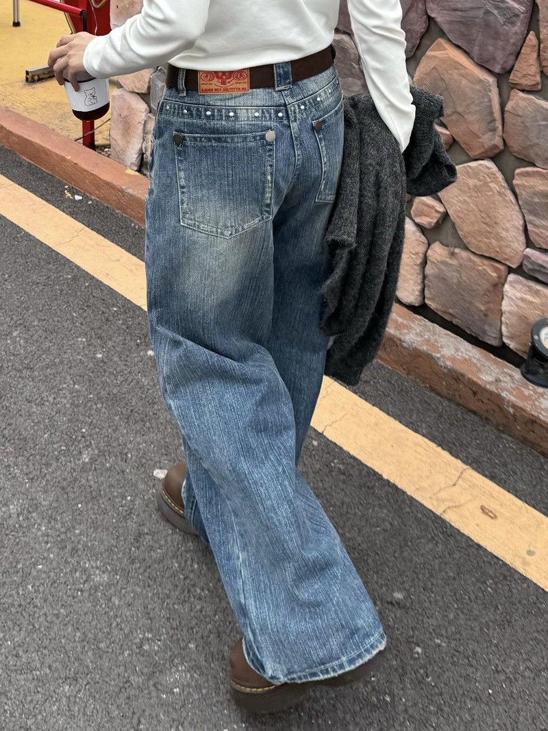 Japanese Brand American retro studded low-rise wide-leg jeans for men Size US 32 / EU 48 - 5 Thumbnail