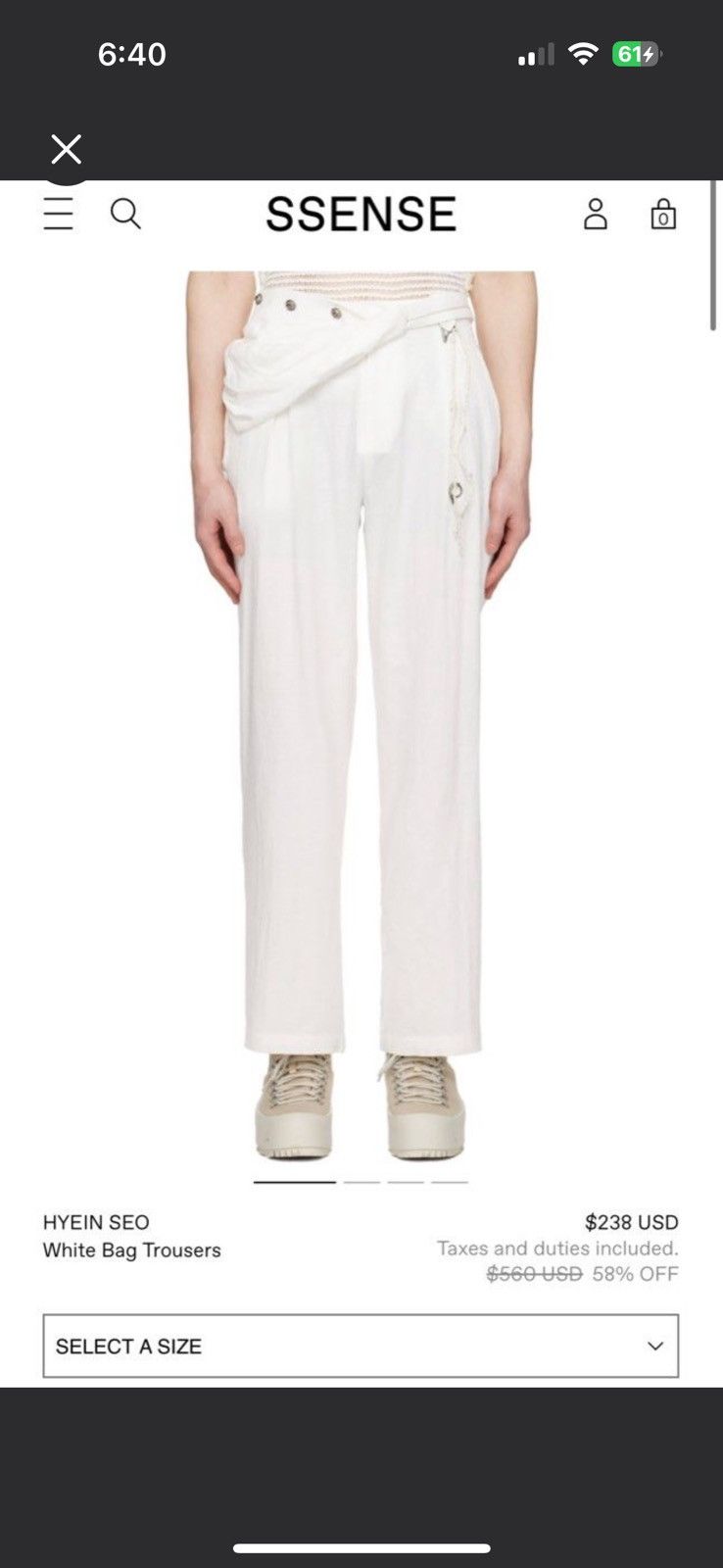 Hyein Seo HYEIN SEO White Bag Trousers Size 26" / US 2 / IT 38 - 1 Preview
