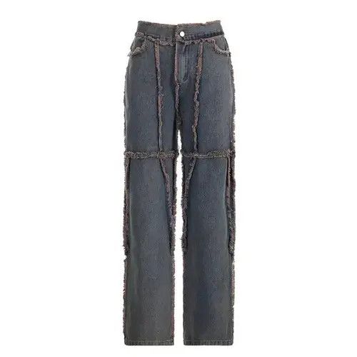 Jean Vintage Tassel Fur Trim Patchwork Jeans Size 27" / US 4 / IT 40 - 1 Thumbnail