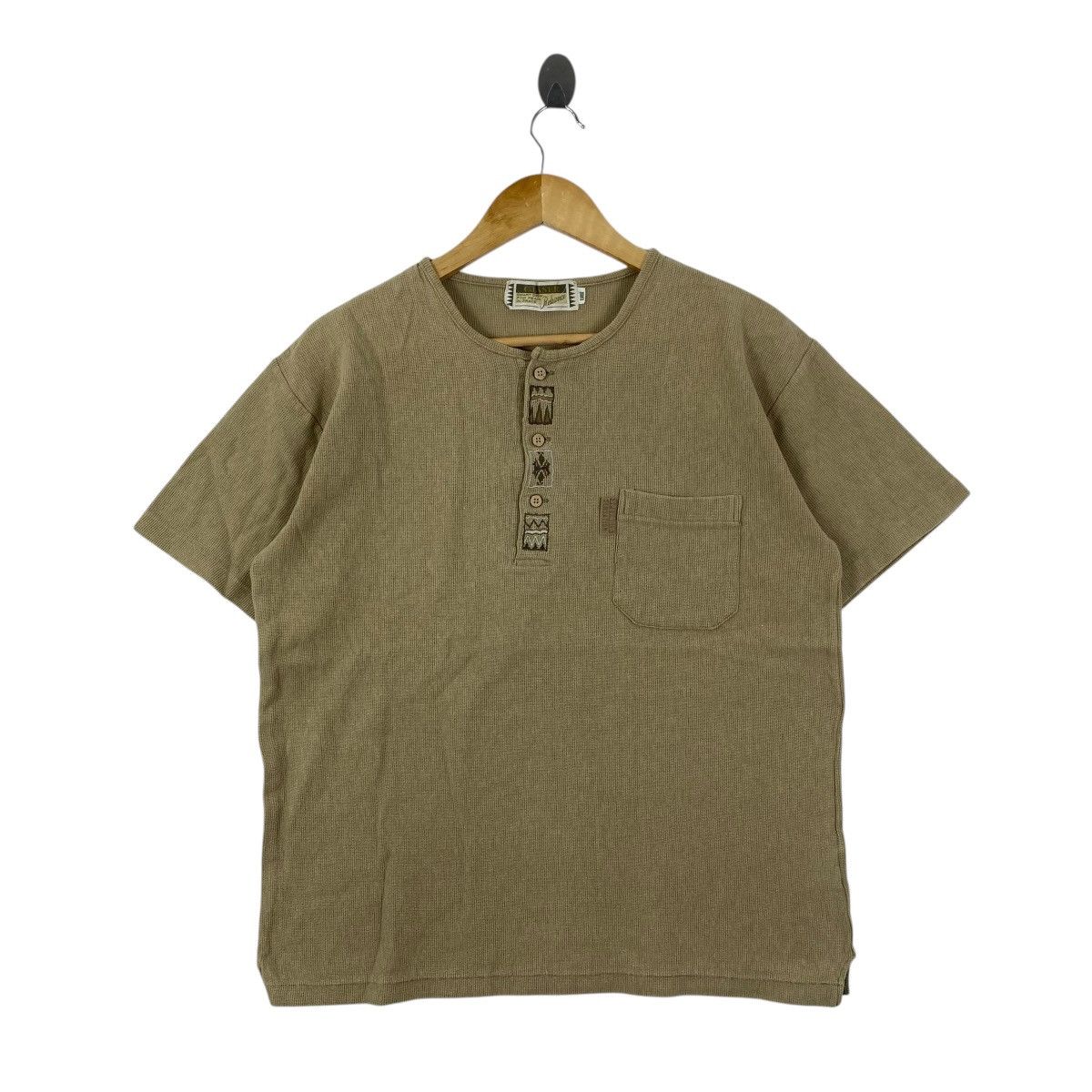 Vintage Glaser Reliance Vintage Linen Blend Henley Shirt Large Tan Size US L / EU 52-54 / 3 - 1 Thumbnail