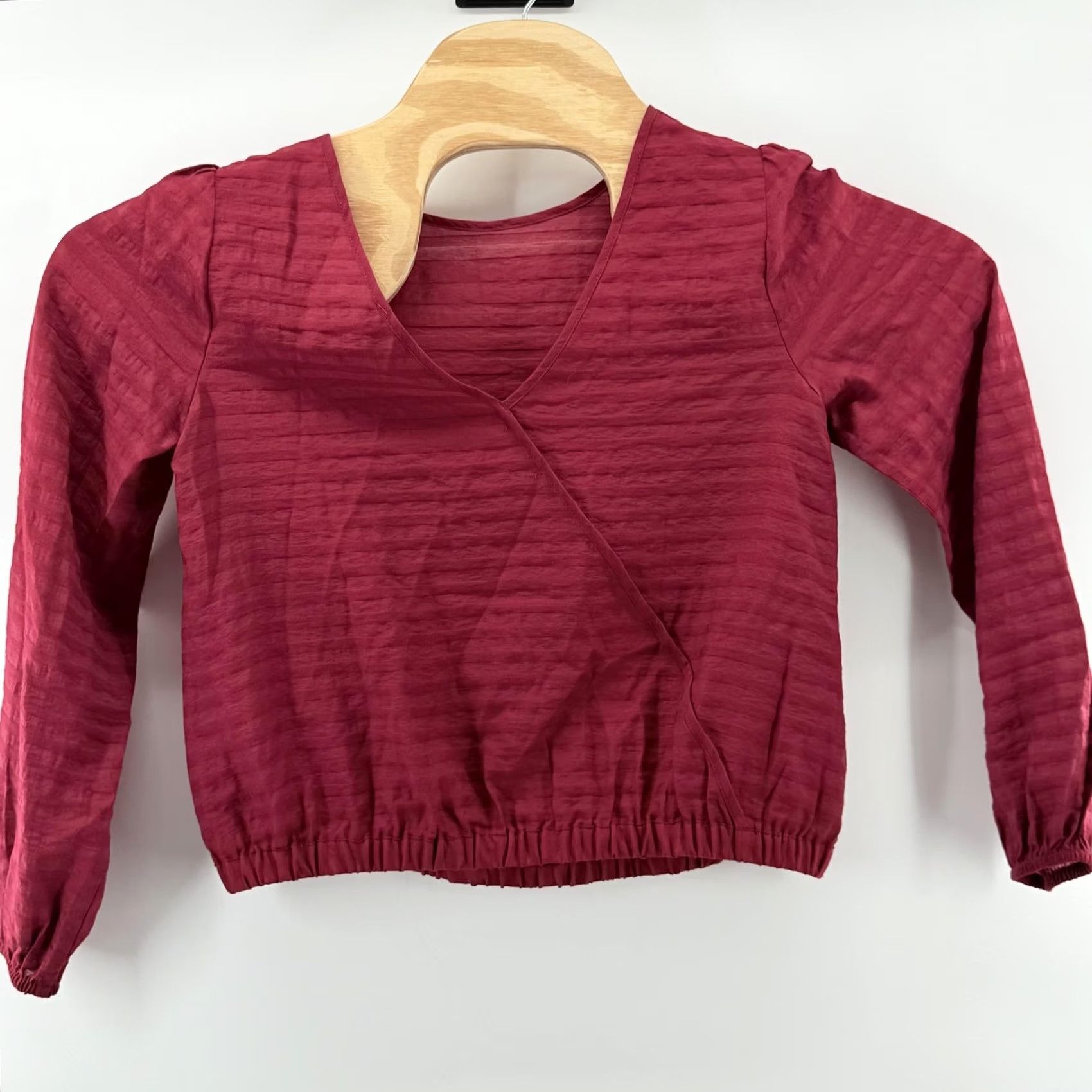 Loft VINTAGE LOFT Blouse Womens XS Petite Red Textured Stripe Long Sleeve Elastic Hem Top Size XS / US 0-2 / IT 36-38 - 5 Thumbnail