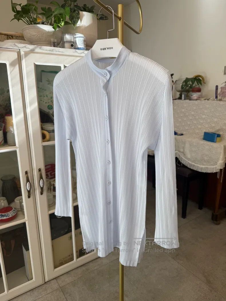 Issey Miyake Issey Miyake Light Blue Ribbed Cardigan Shirt Size L / US 10 / IT 46 - 2 Thumbnail