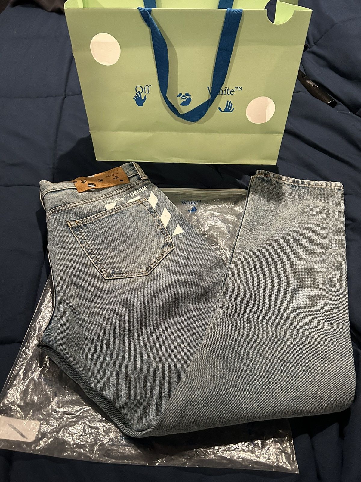 image of Off White x Virgil Abloh Off-White Diag Pocket Distress Skinny Jeans in Blue, Men's (Size 32)