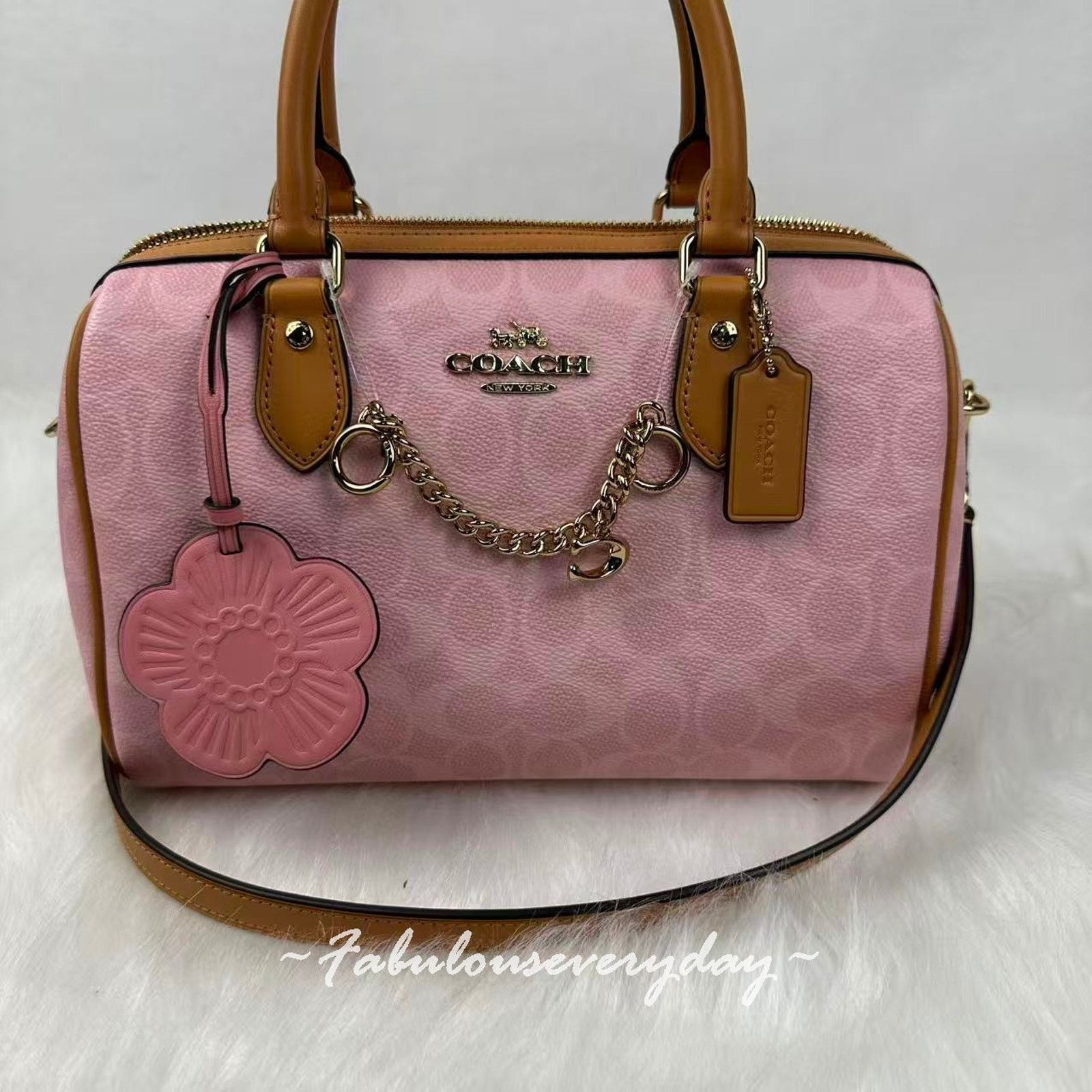 Coach Coach Rowan Satchel Signature Canvas Charms Gold/Powder Pink Size ONE SIZE - 2 Thumbnail