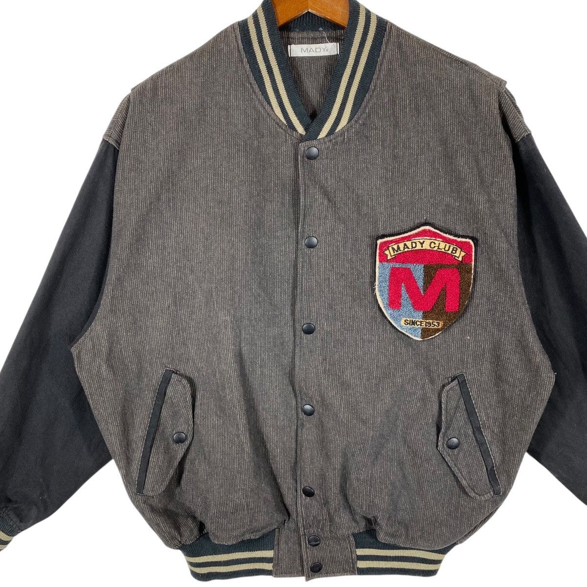 Japanese Brand Vintage Mady Club Varsity Jacket L Size Grey/Black Colour Size US L / EU 52-54 / 3 - 4 Thumbnail