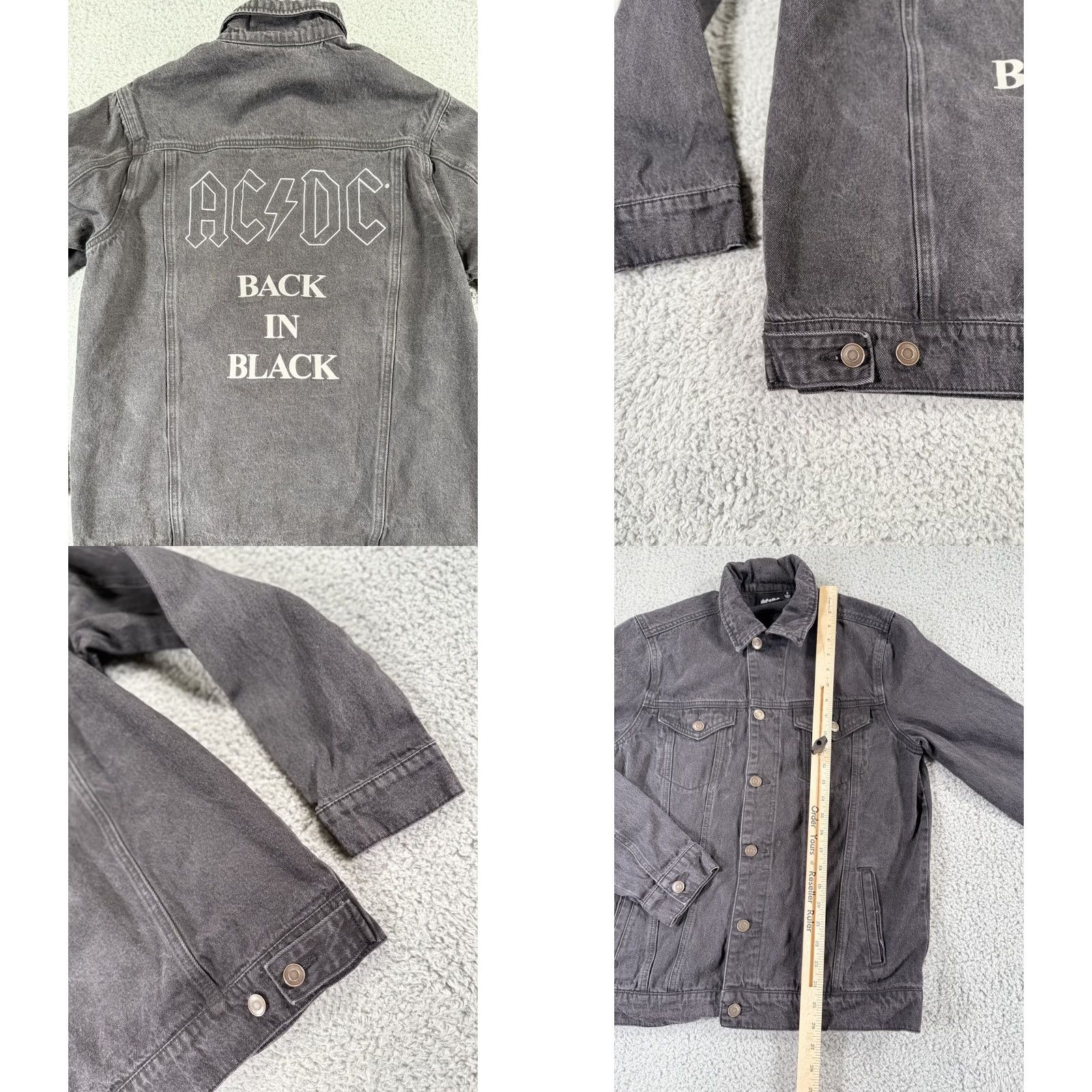 Denime ACDC Jacket Mens Small Black Denim Back in Black Button Up Pockets Long Sleeve Size US S / EU 44-46 / 1 - 8 Thumbnail