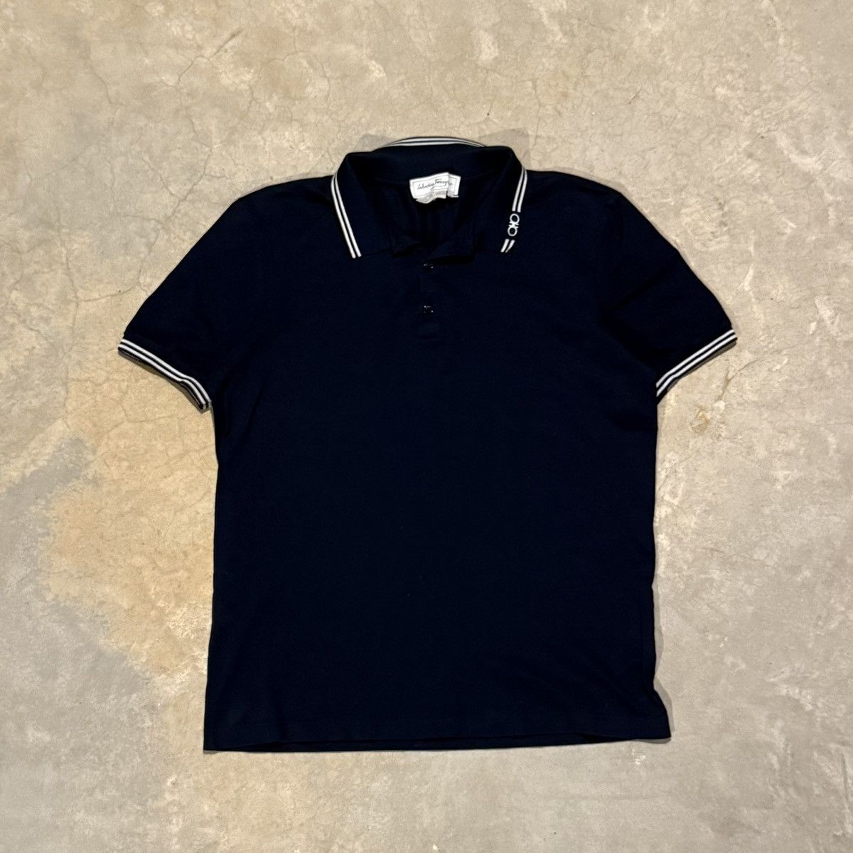 Salvatore Ferragamo Gancini Collar Logo Polo Shirt Black