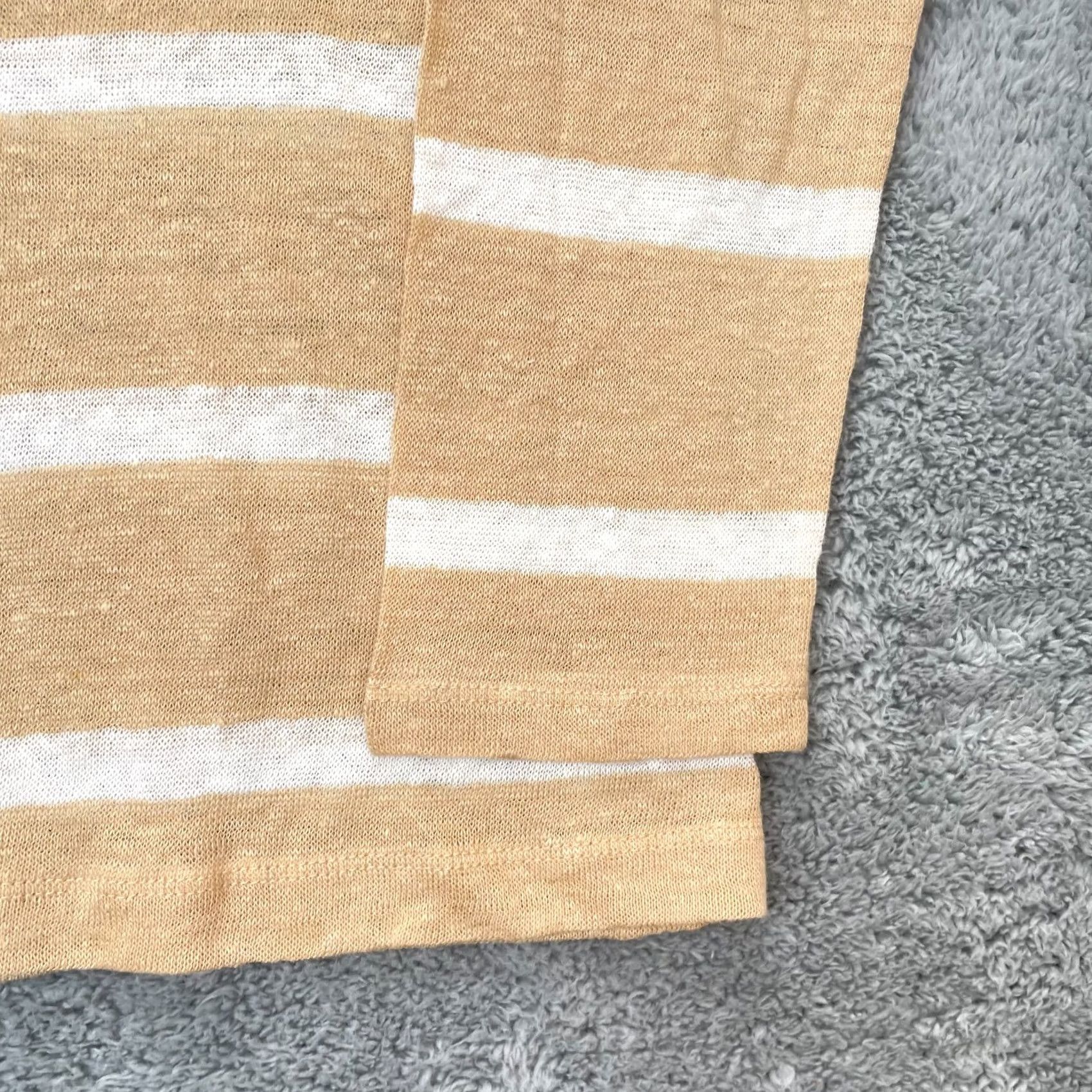 Ralph Lauren Lauren Ralph Lauren Blouse Women XL Beige Linen Knit Striped Round Neck Button Casual Sleeve Fall Spring Summer Classic Preppy Size XL / US 12-14 / IT 48-50 - 2 Thumbnail