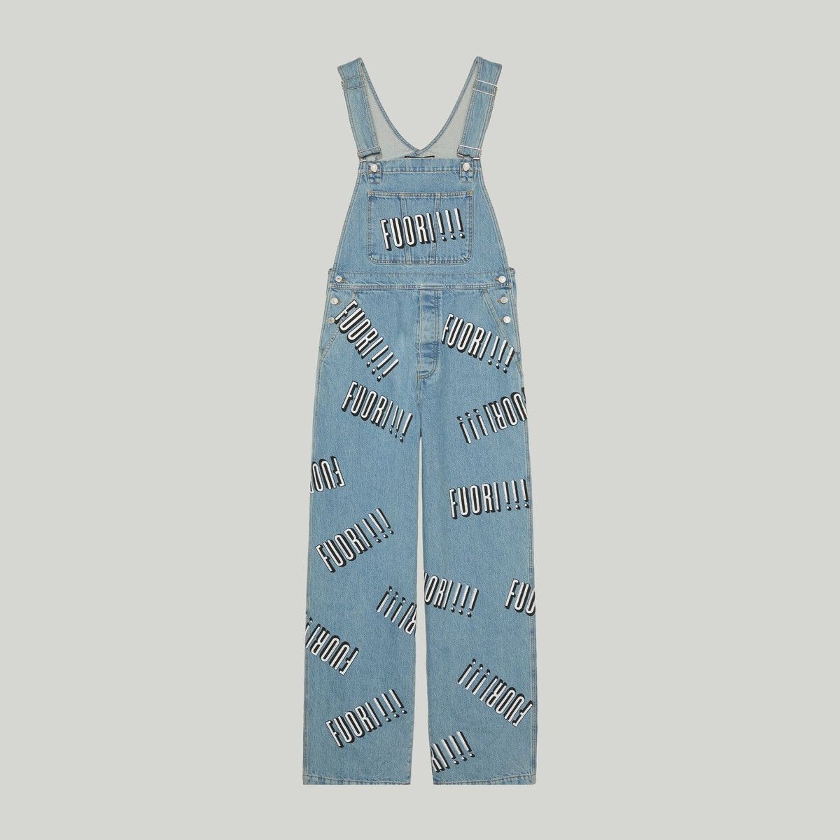 Gucci o1s1wg110125 Cotton Denim Overall With Fuori!! Print in Blue Size US 34 / EU 50 - 1 Thumbnail