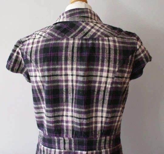 Japanese Brand Vintage Purple Plaid Mini Dress – 90s Y2K Button Up Outfit Size S / US 4 / IT 40 - 5 Thumbnail