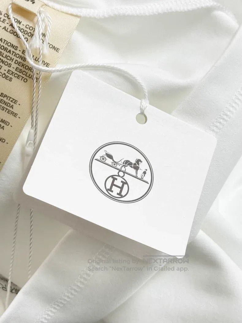 Hermes Hermes White Plain Knit Embroidered Short Sleeve T-Shirt Size XXS / US 00 / IT 34 - 8 Thumbnail
