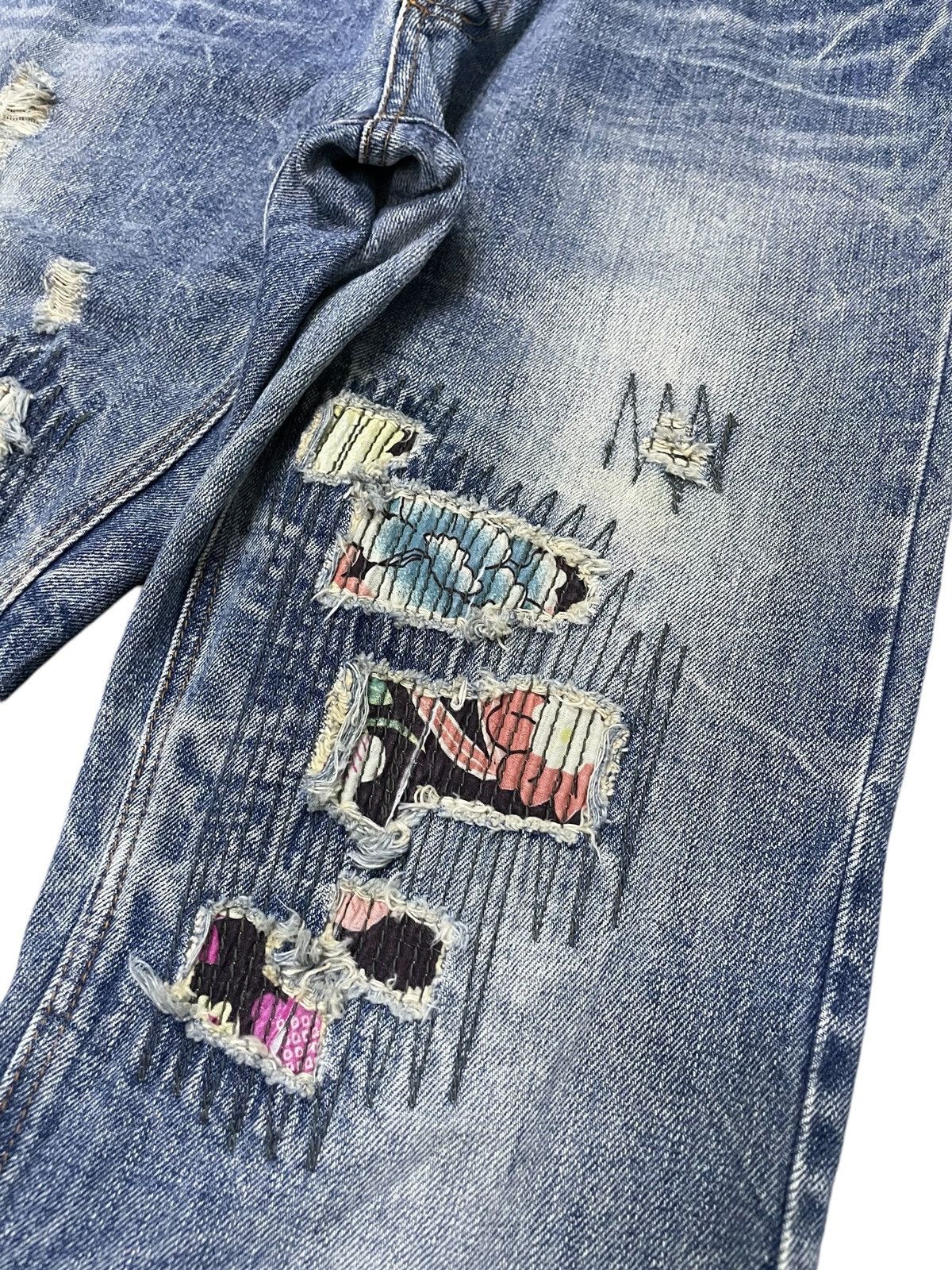 5351 POUR LES HOMMES × Hysteric Glamour Boro Heavy Stitched Japanese Brand Distressed Jeans Size US 30 / EU 46 - 9 Thumbnail