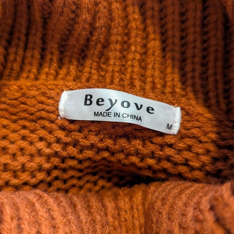 Other Beyove Orange Turtleneck Scalloped Hem Cable Knit Sweater Size M / US 6-8 / IT 42-44 - 6 Thumbnail