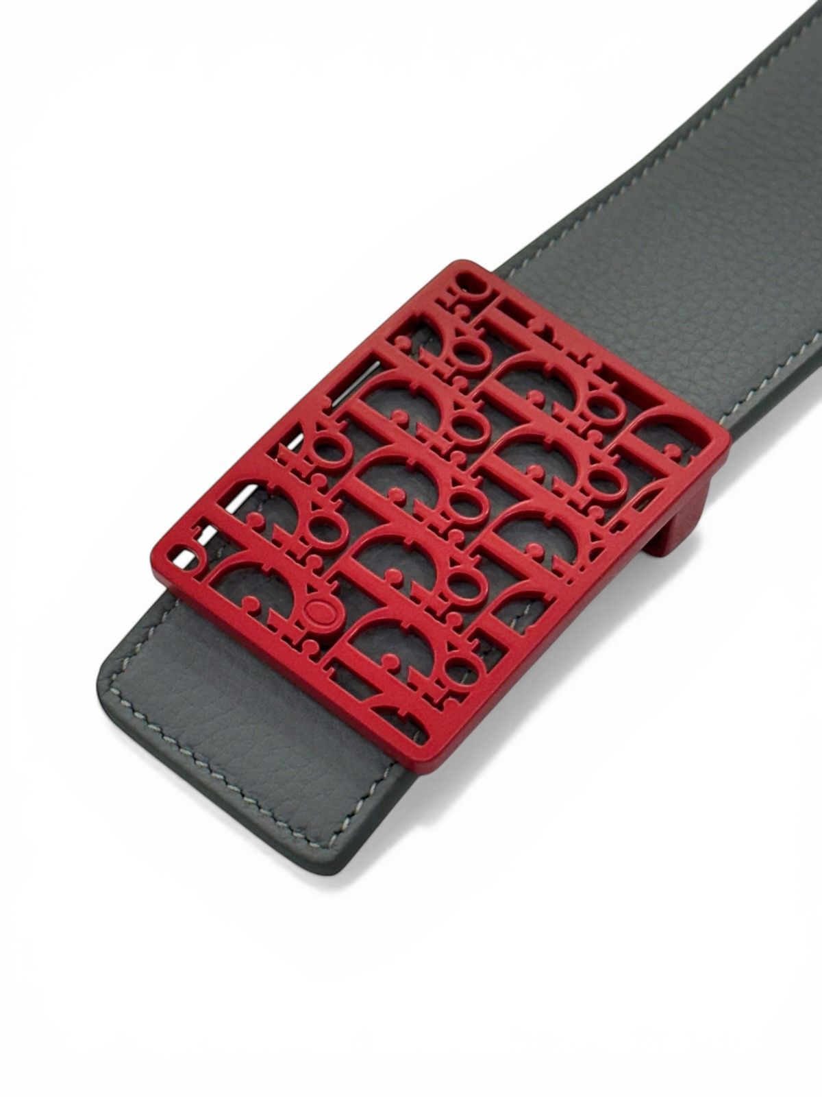 Dior Dior Oblique Red Buckle Grey Black Reversible Belt Size 36 - 4 Thumbnail