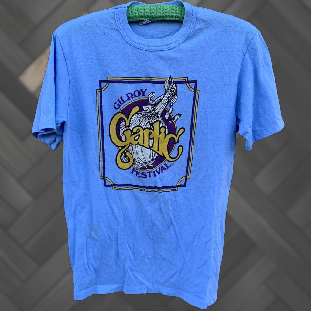 Vintage VINTAGE Gilroy Garlic Festival DG Sportswear Shirt Unisex L Blue 1980s Graphic Tee Made in USA Size US L / EU 52-54 / 3 - 1 Thumbnail