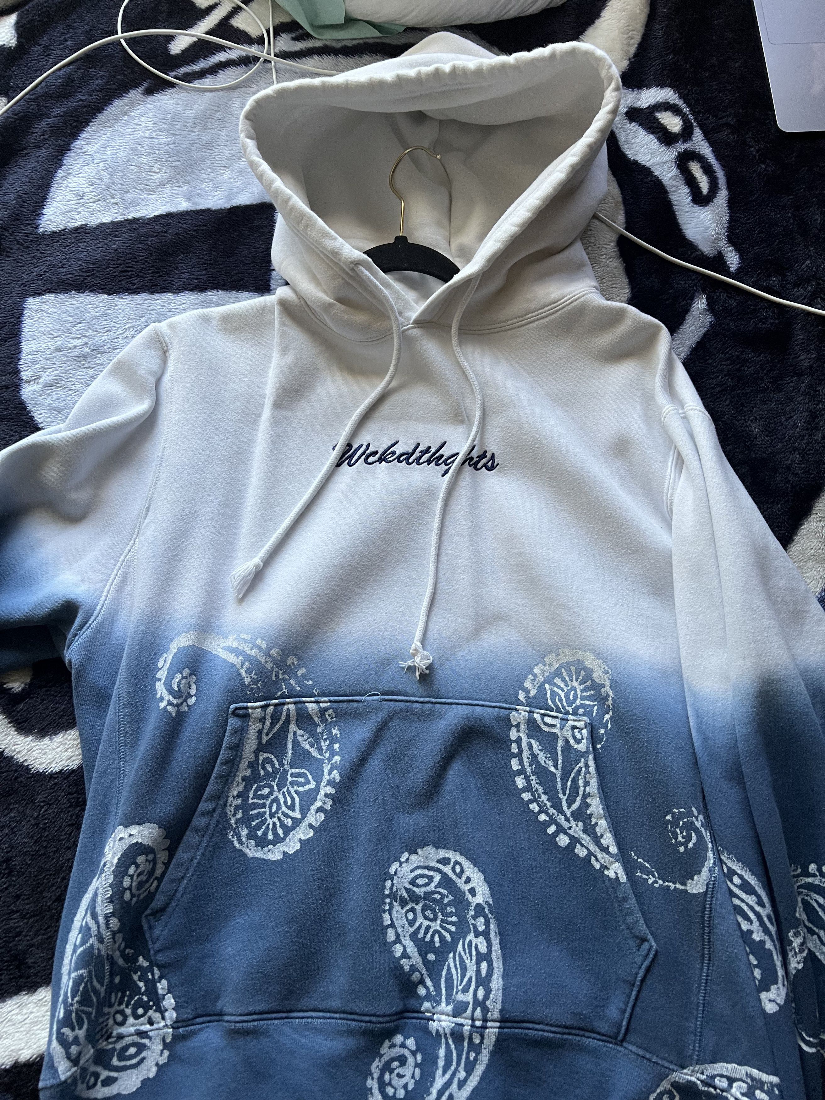 image of Wicked Clothing Wicked Thoughts La White And Blue Hoodie in White/Blue, Men's (Size Large)