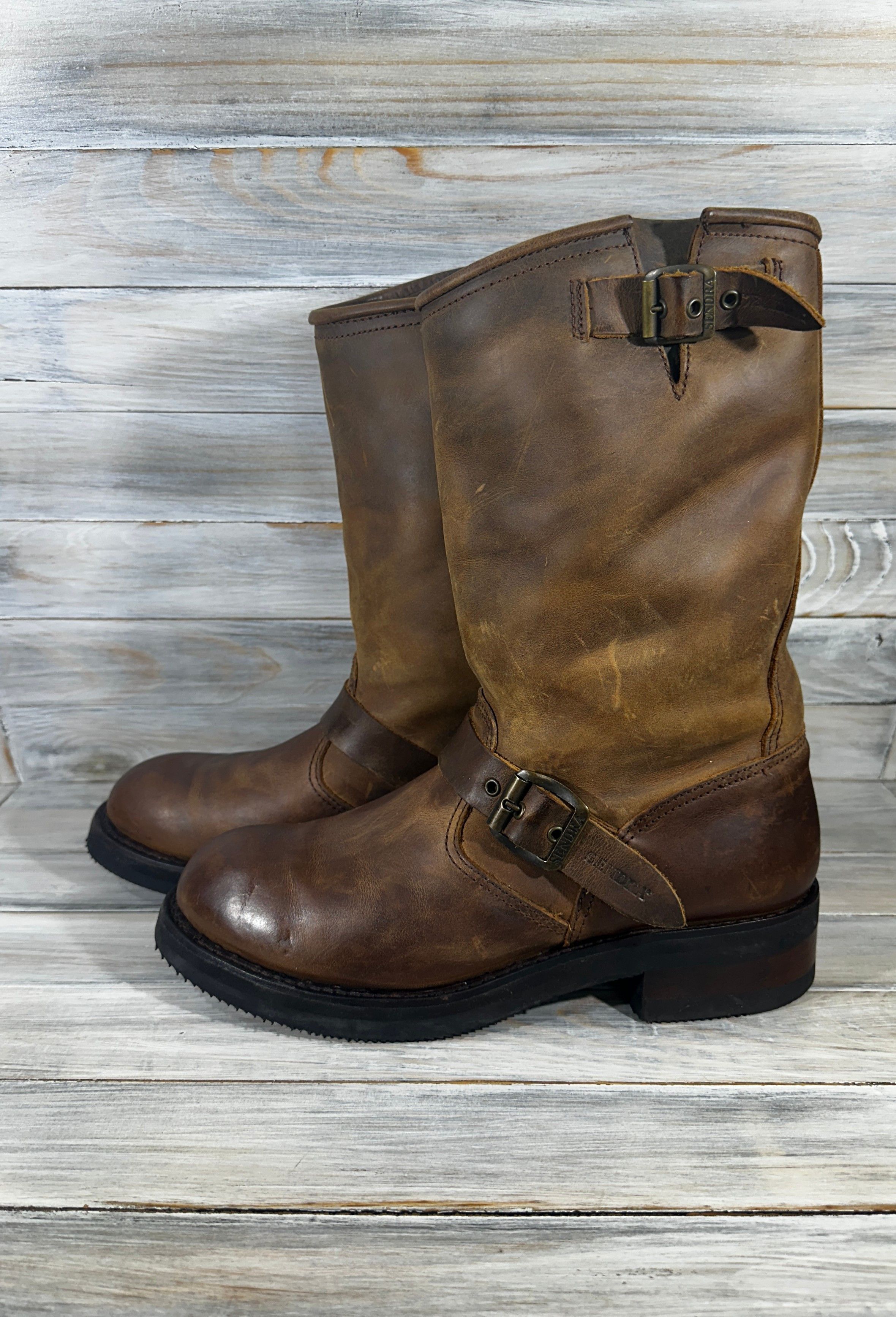 Leather × Sendra Sendra Boat Cowboy Leather Boots Western Biker Motorcycle Size US 8.5 / IT 38.5 - 7 Thumbnail