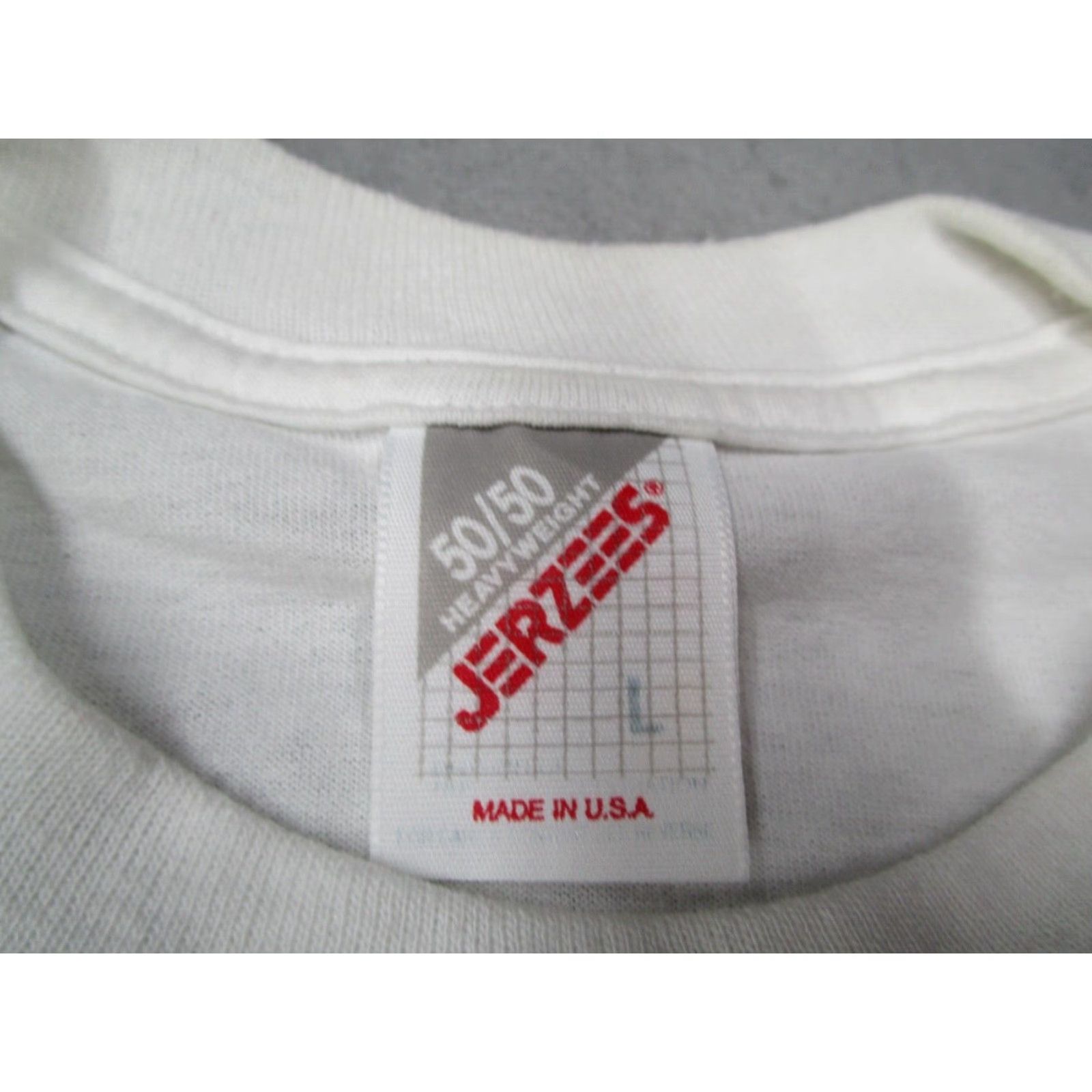 Jerzees Vintage JERZEES Shirt Mens Large White Short Sleeve Crew Neck 90s Mootown Snackers USA Tee Size US L / EU 52-54 / 3 - 3 Thumbnail