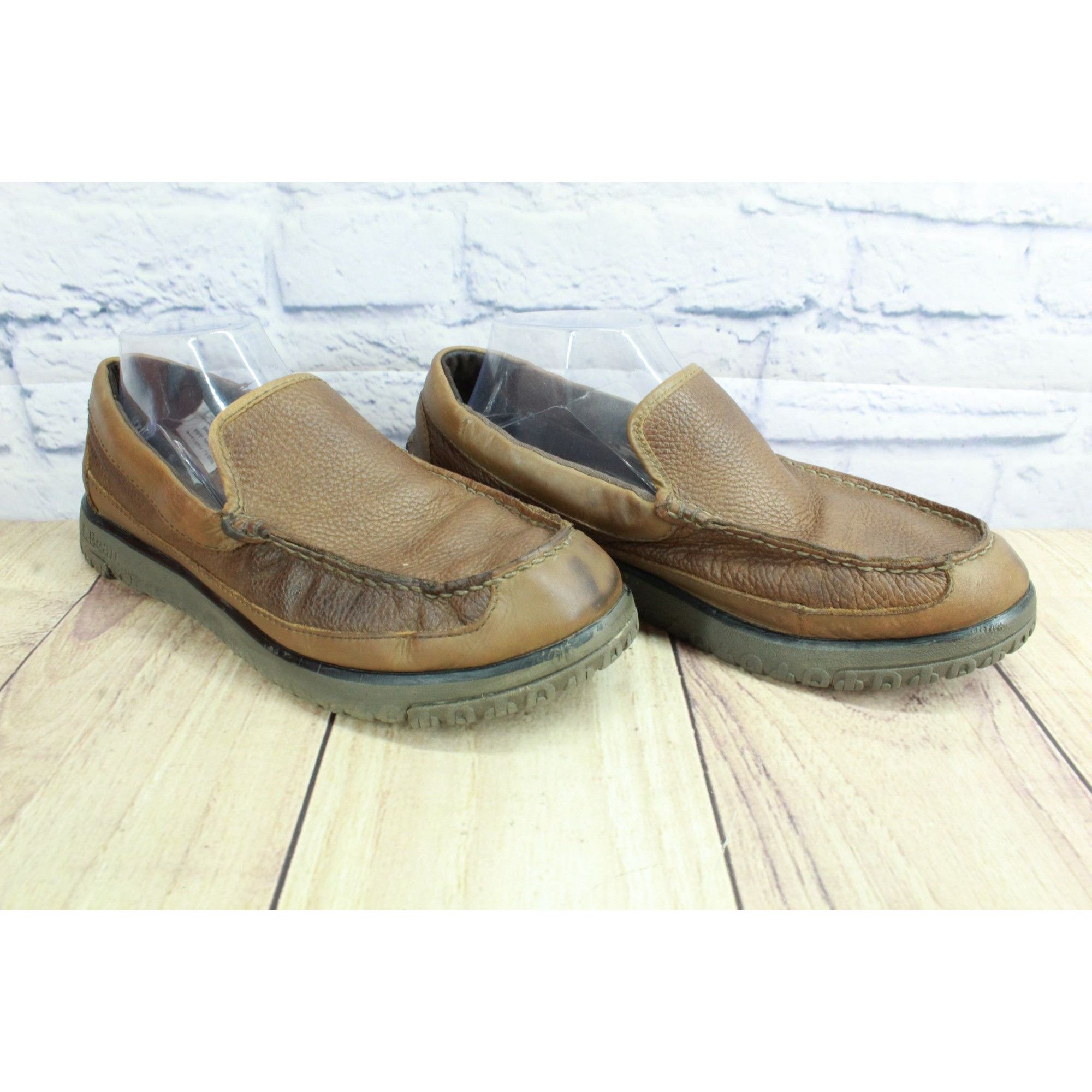 L.L. Bean LL Bean All Week Men's Brown Leather Shearling Moccasins Size US 9 / EU 42 - 2 Thumbnail