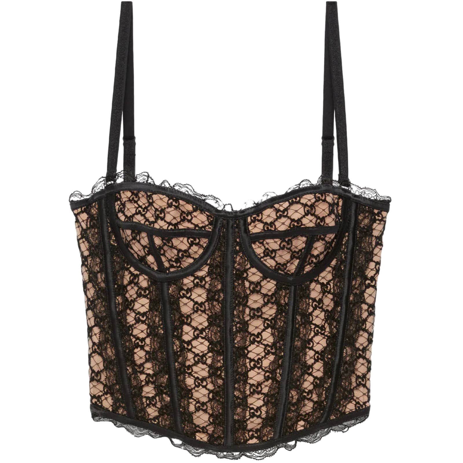 Gucci Net Corset Black Nude Bustier Lace Shirt Top S Small