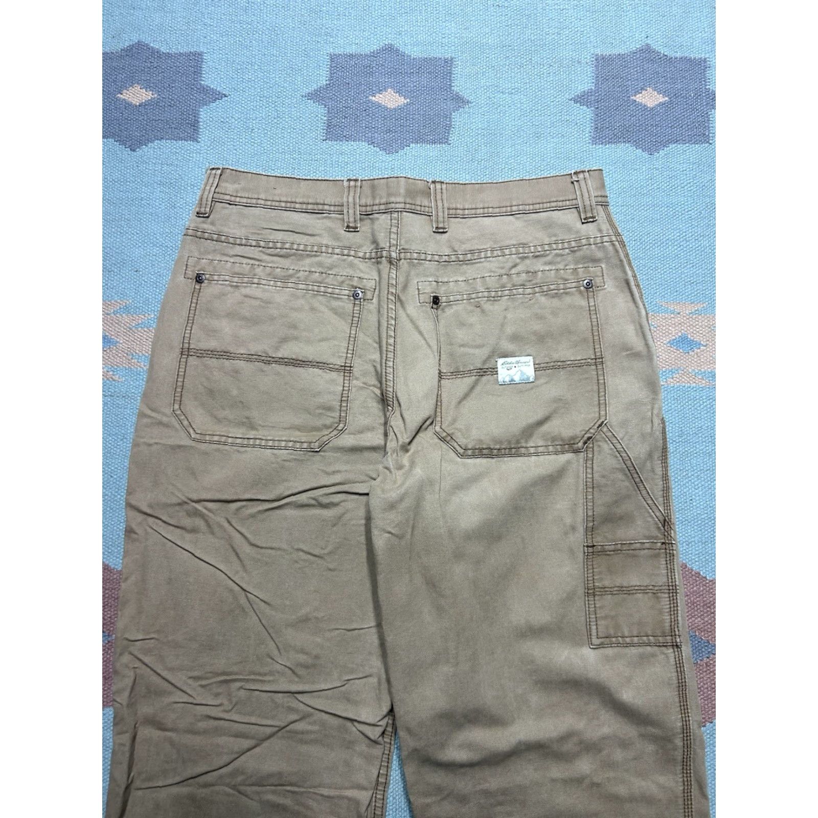 Eddie Bauer VINTAGE Eddie Bauer Carpenter Pants mens Beige 33x31 Easy Fit Baggy Tan Brown Khaki 90s Size US 33 - 3 Thumbnail