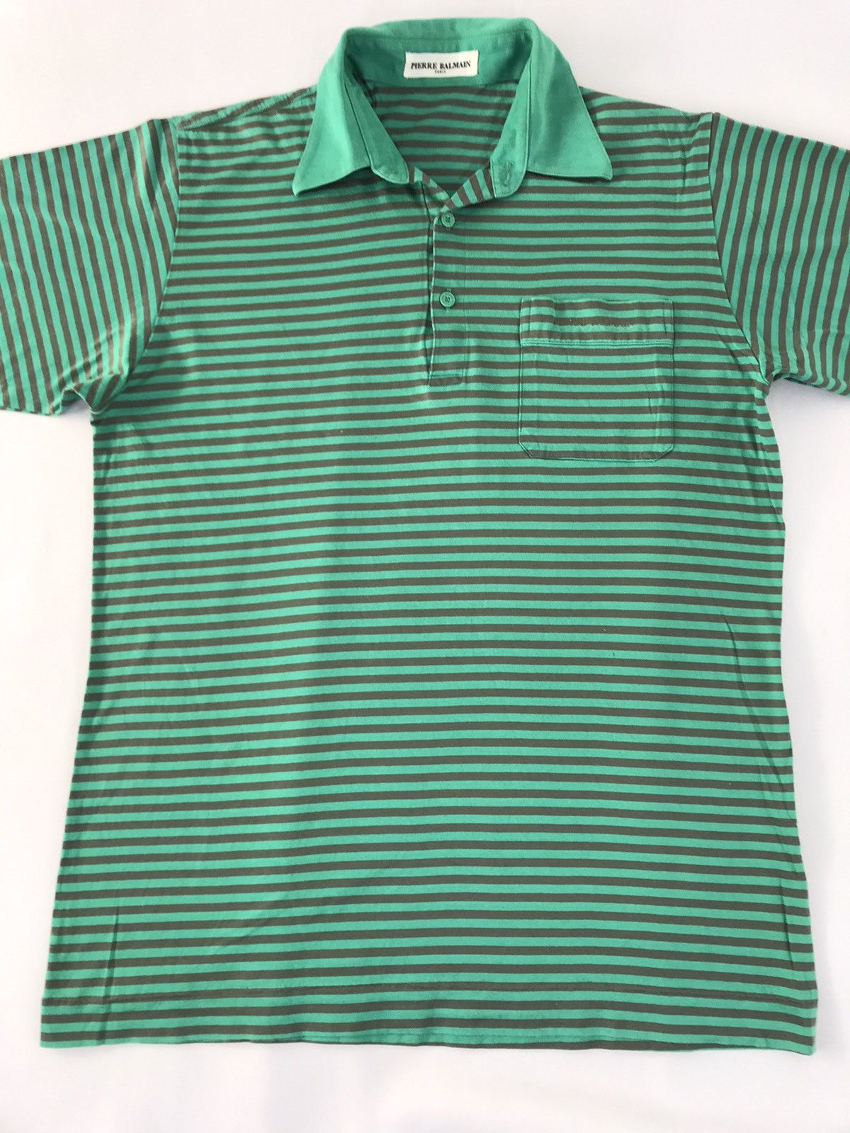 Pierre Balmain 90s Pierre Balmain Paris Single Pocket Stripe Green Polo Tee Size US M / EU 48-50 / 2 - 3 Thumbnail