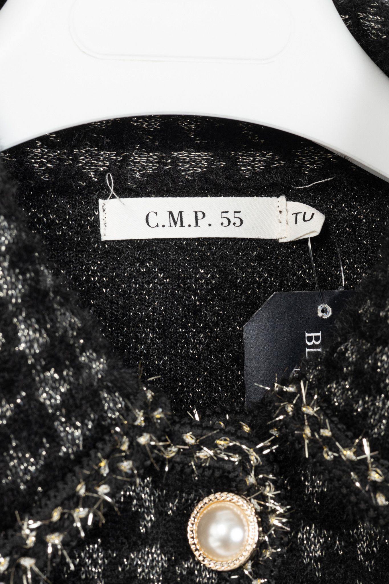 Other C.M.P.55 Black Fuzzy Lurex-Houndstooth Knit Jacket Size ONE SIZE - 4 Thumbnail