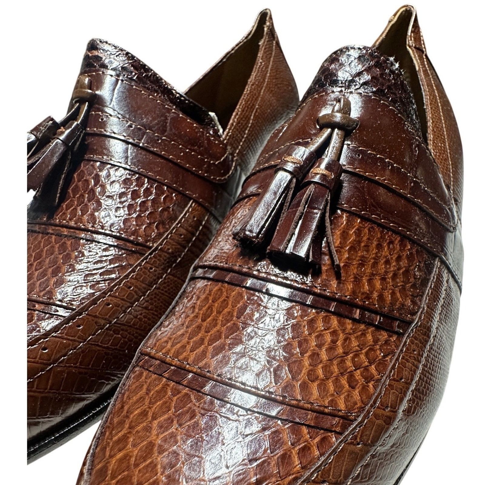 Stacy Adams Stacy Adams Loafers Mens 13 Cognac NWT Snake Leather Shoes Size US 13 / EU 46 - 5 Thumbnail
