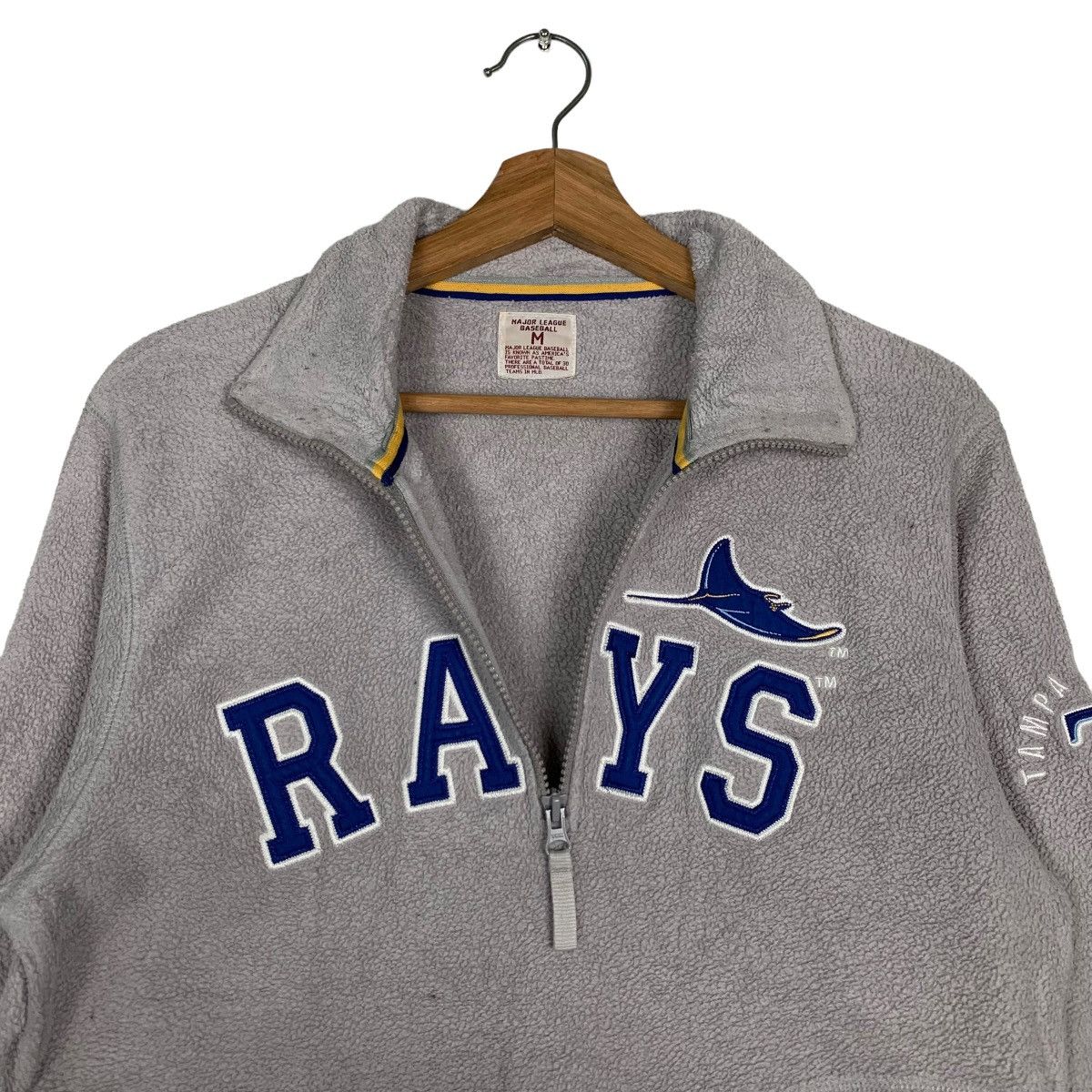Japanese Brand MLB RAYS SPELLOUT BIG LOGO HALF ZIP FLEECE SWEATER #0005-C1 Size US M / EU 48-50 / 2 - 12 Thumbnail