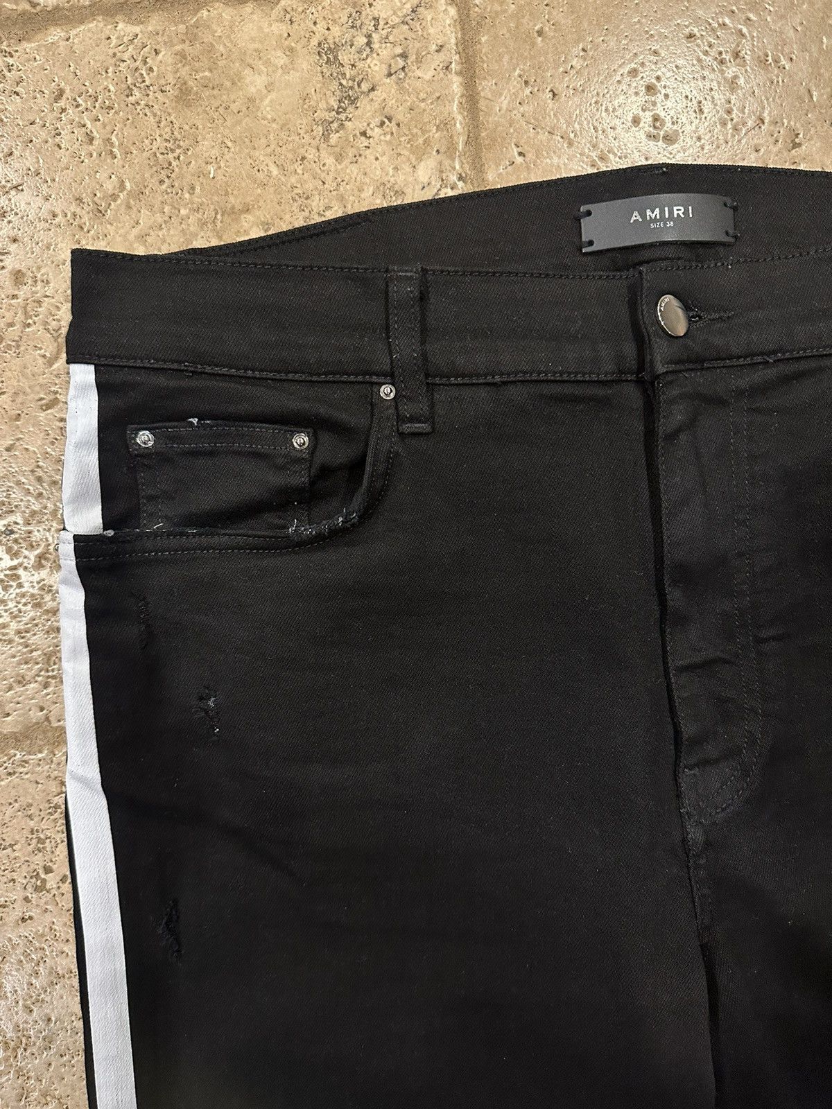 Amiri Amiri Black / White Stripe Track Denim Distressed Jeans Size US 38 / EU 54 - 4 Thumbnail