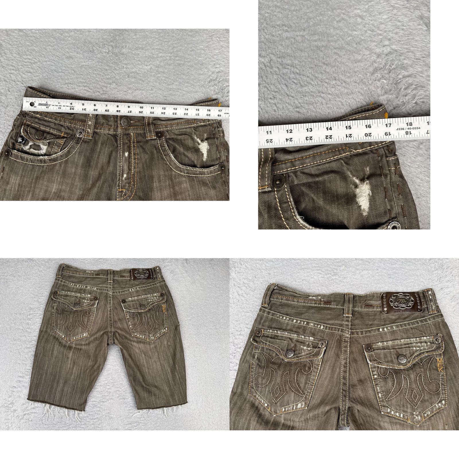Denime VINTAGE MEK Denim Shorts Women Bermuda 34x12 Distressed Brown Embroidered Studded 5-Pocket Casual Spring Summer Womens MDN Size 24" / US 00 / IT 34 - 9 Thumbnail
