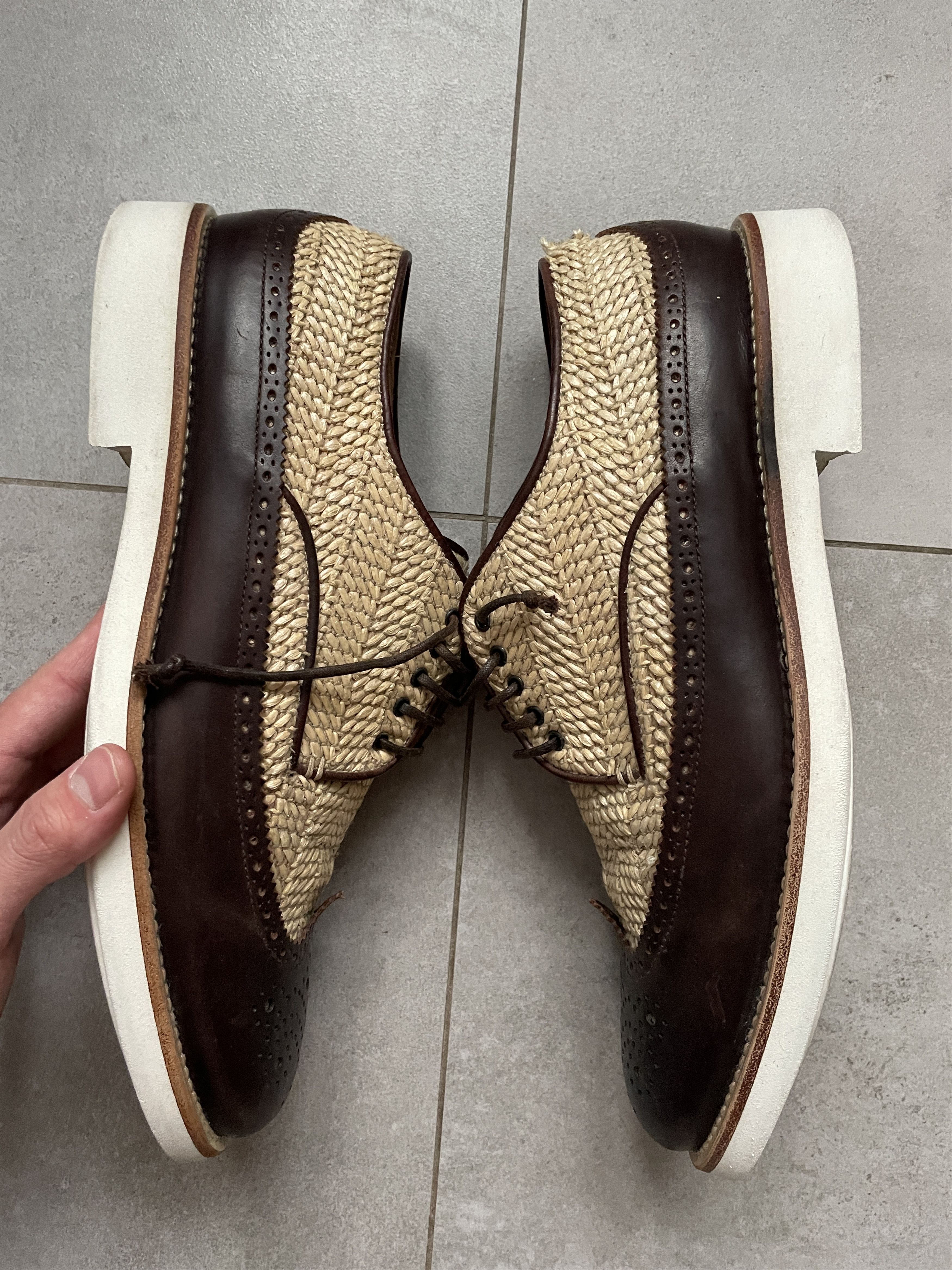 Giorgio Armani GIORGIO ARMANI BROWN LEATHER STRAW OXFORD SHOES Size US 11 / EU 44 - 7 Thumbnail