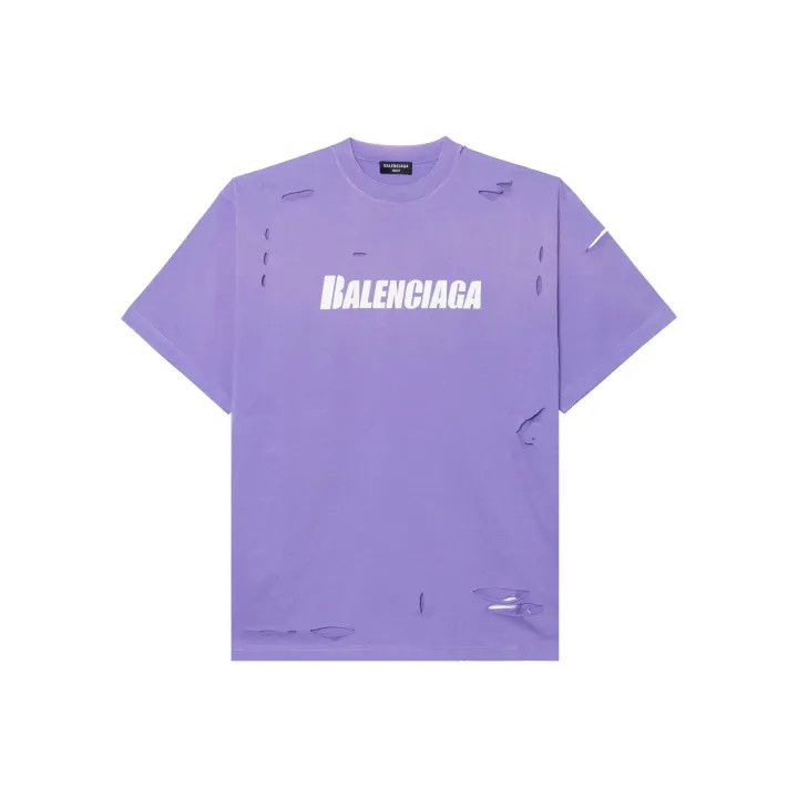Balenciaga SS22 Destroyed Purple Short Sleeve Tee 0079