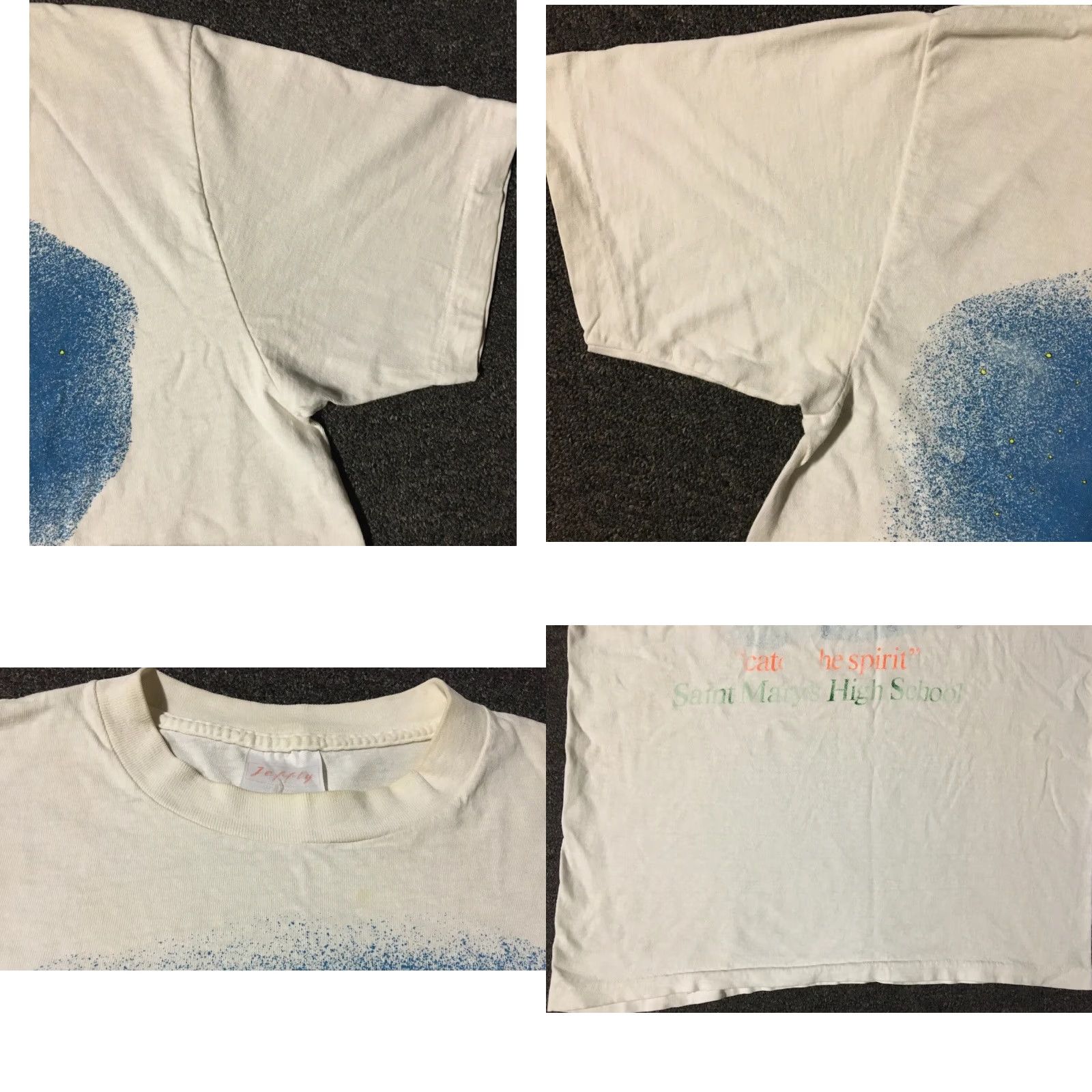 Vintage VINTAGE 90s Saint Mary Knights Night Time faded Shirt M White distressed crew neck Funny Track & Field PE Grunge Size US M / EU 48-50 / 2 - 8 Thumbnail