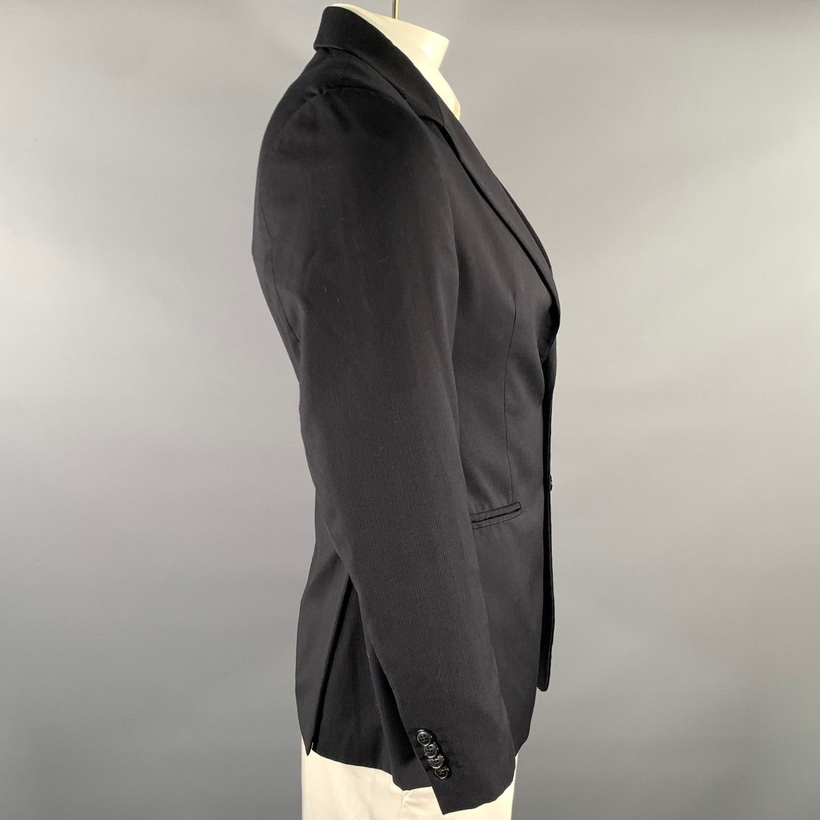 Emporio Armani EMPORIO ARMANI Black Pinstripe Wool Notch Lapel Sport Coat Size 42R - 3 Thumbnail