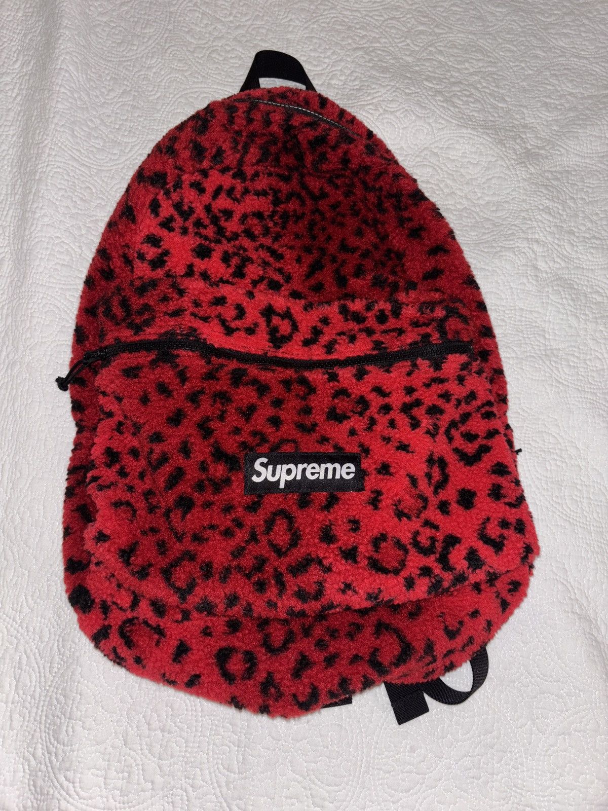 Pre-owned Supreme Leopard Fleece Backpack Red