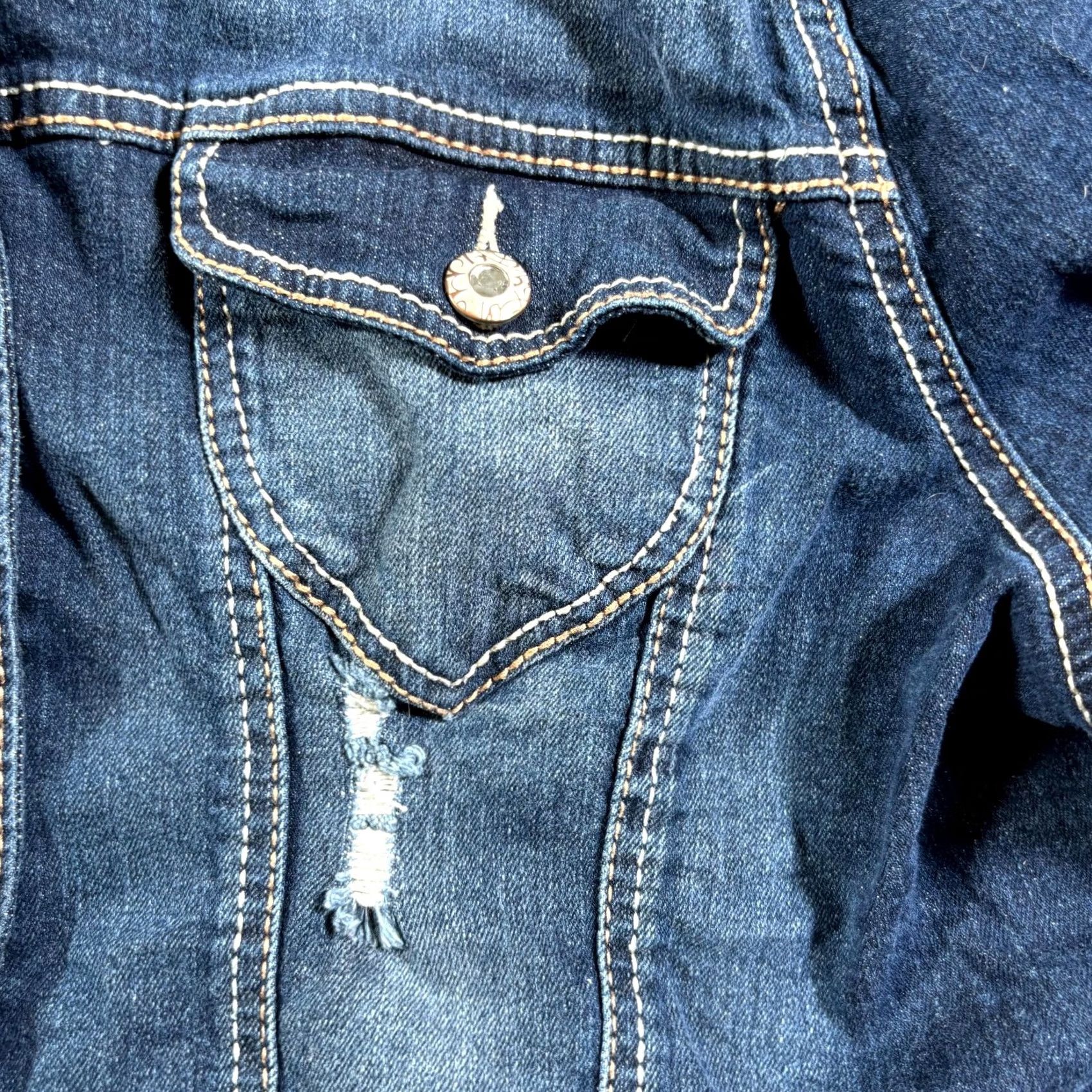 Denime Amethyst Jacket Womens 2X Blue Denim Distressed Button Front Cropped Trucker Jacket Size XXL / US 16-18 / IT 52-54 - 6 Thumbnail