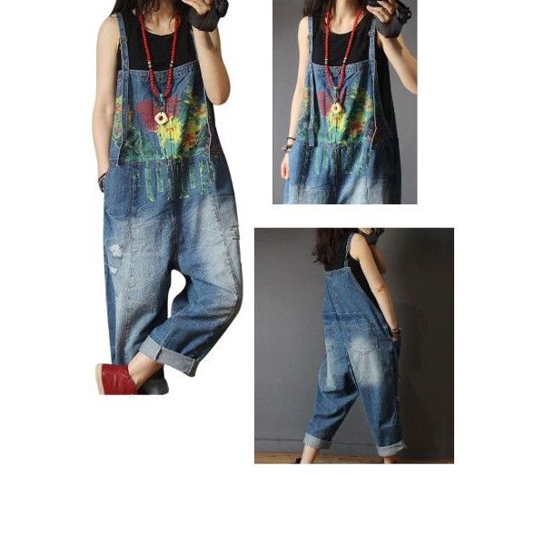 Other NWT YESNO Denim Painted Bib Overalls Medium Wide L Size 32" / US 10 / IT 46 - 3 Thumbnail