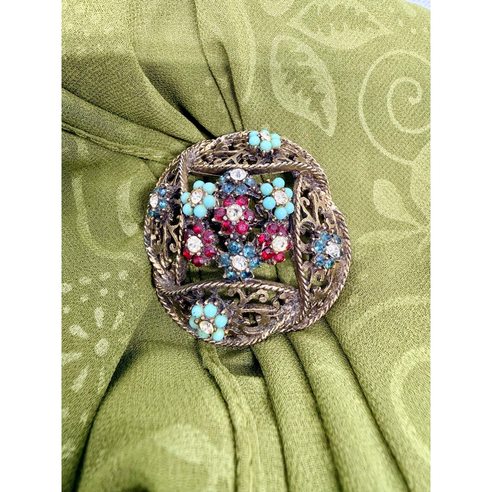 Vintage Vintage BSK Brooch 2.25” Aurora Borealis Rhinestone Floral Size ONE SIZE - 7 Thumbnail