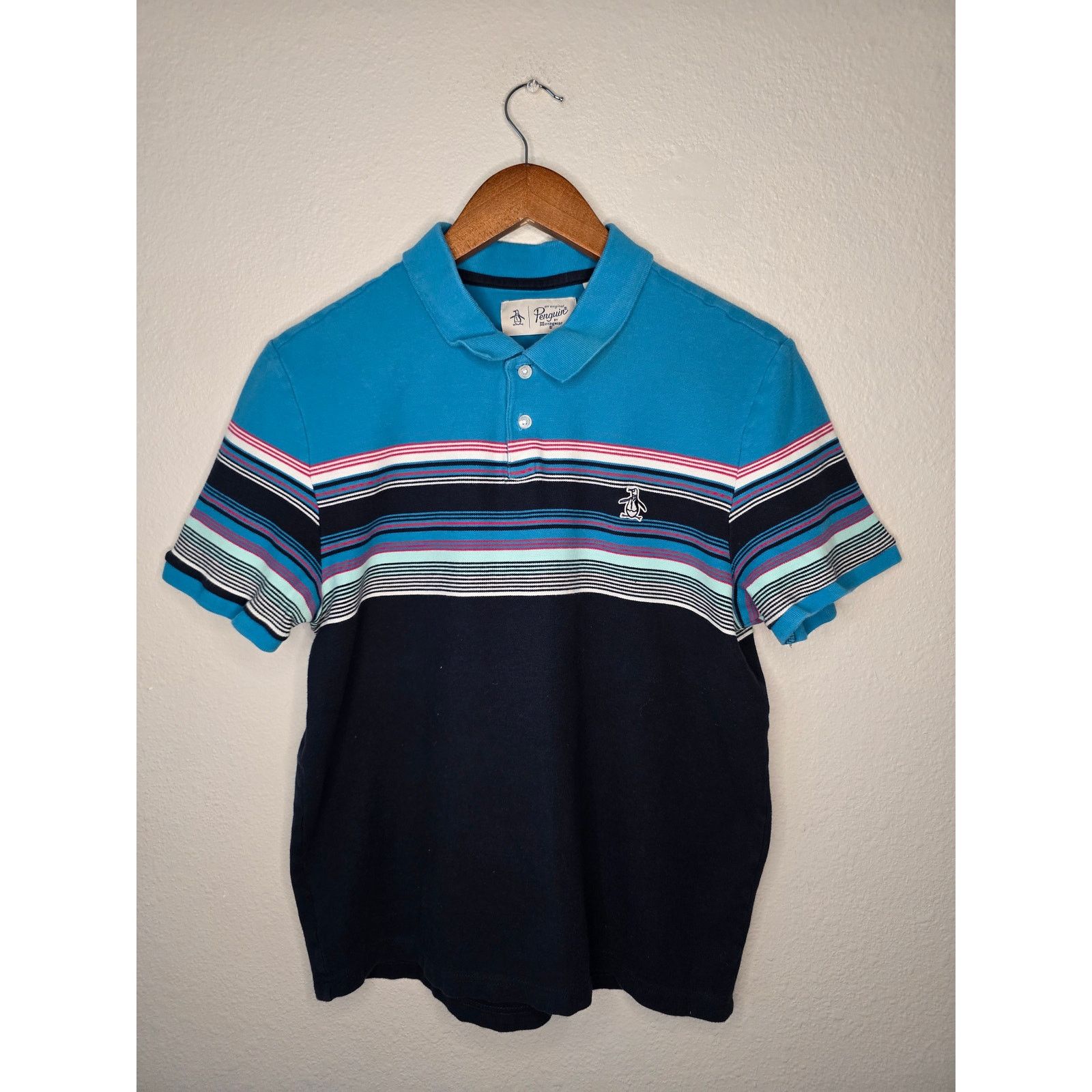 Original Penguin Penguin Polo Youth L Blue Striped Multicolor Collared Shirt Size L / US 10 / IT 46 - 1 Thumbnail