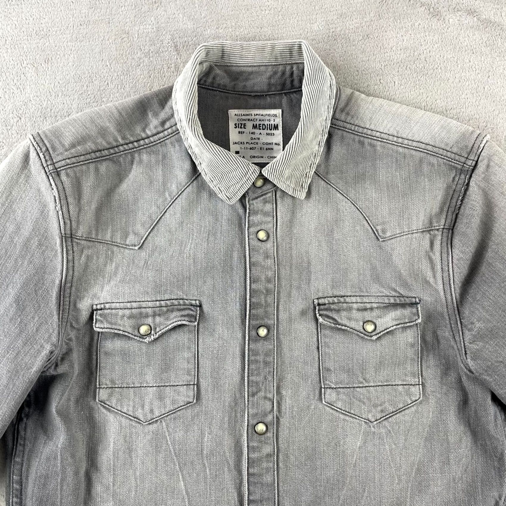 Allsaints AllSaints Fend Shirt Men Medium Grey Heavy Denim Pearl Snap Collar Rock Shirt Size US M / EU 48-50 / 2 - 2 Thumbnail