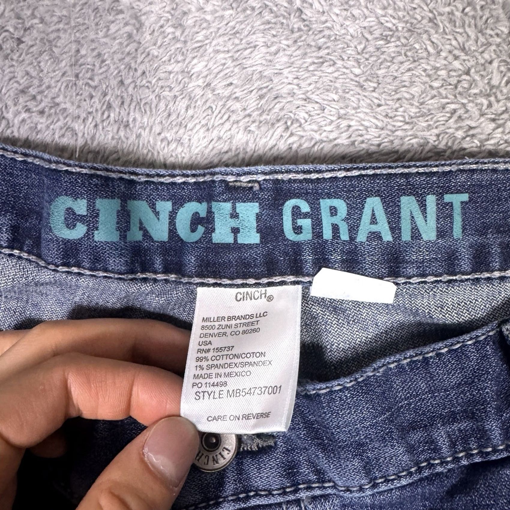 Denime Cinch Grant Jeans Mens 42x36 Blue Denim Boot Cut Relaxed Fit Western Wisker Size US 42 / EU 58 - 4 Thumbnail