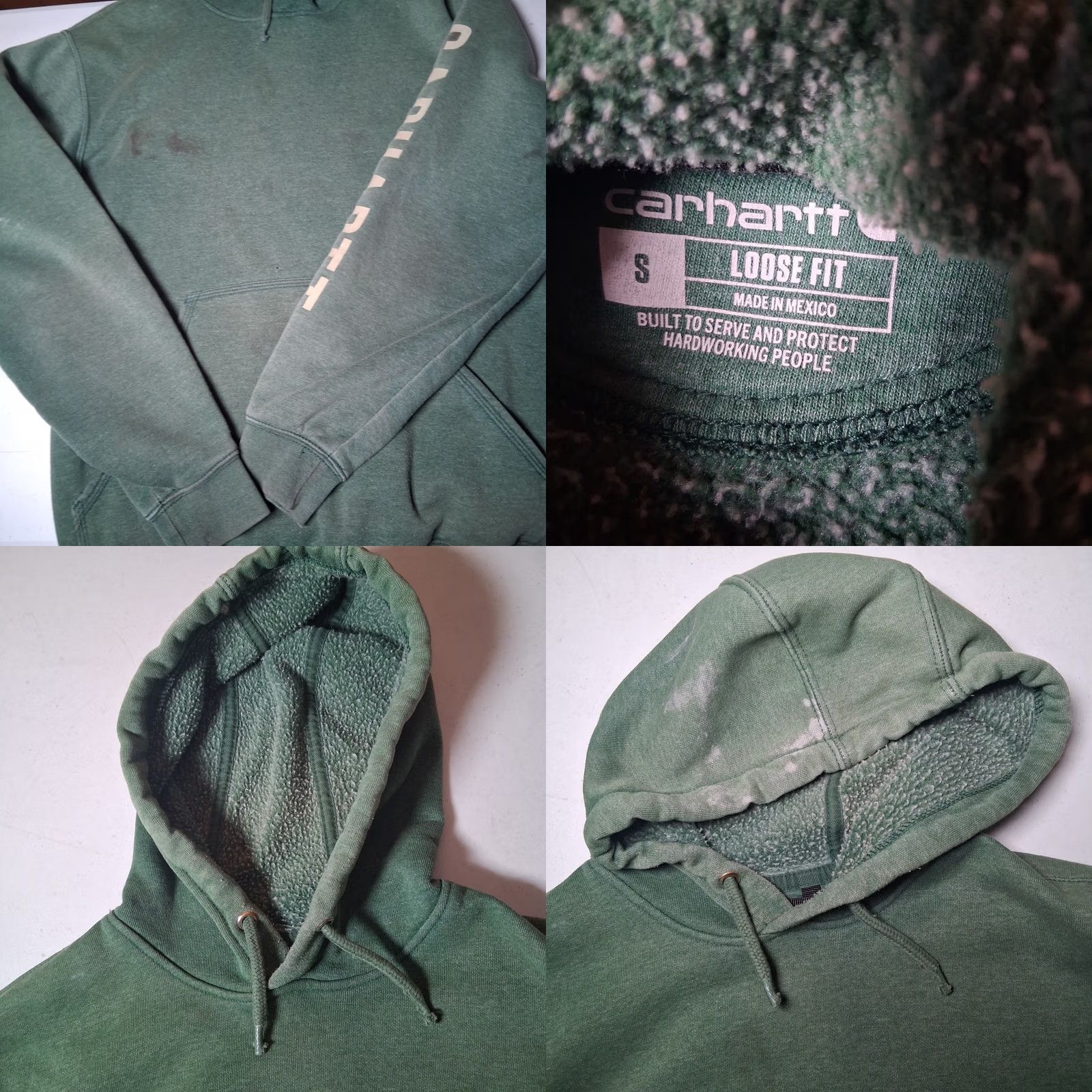 Carhartt VINTAGE Carhartt Hoodie Hooded Sweatshirt Small Green Workwear Pullover Destroyed Work Mens Hoodie Size US S / EU 44-46 / 1 - 9 Thumbnail