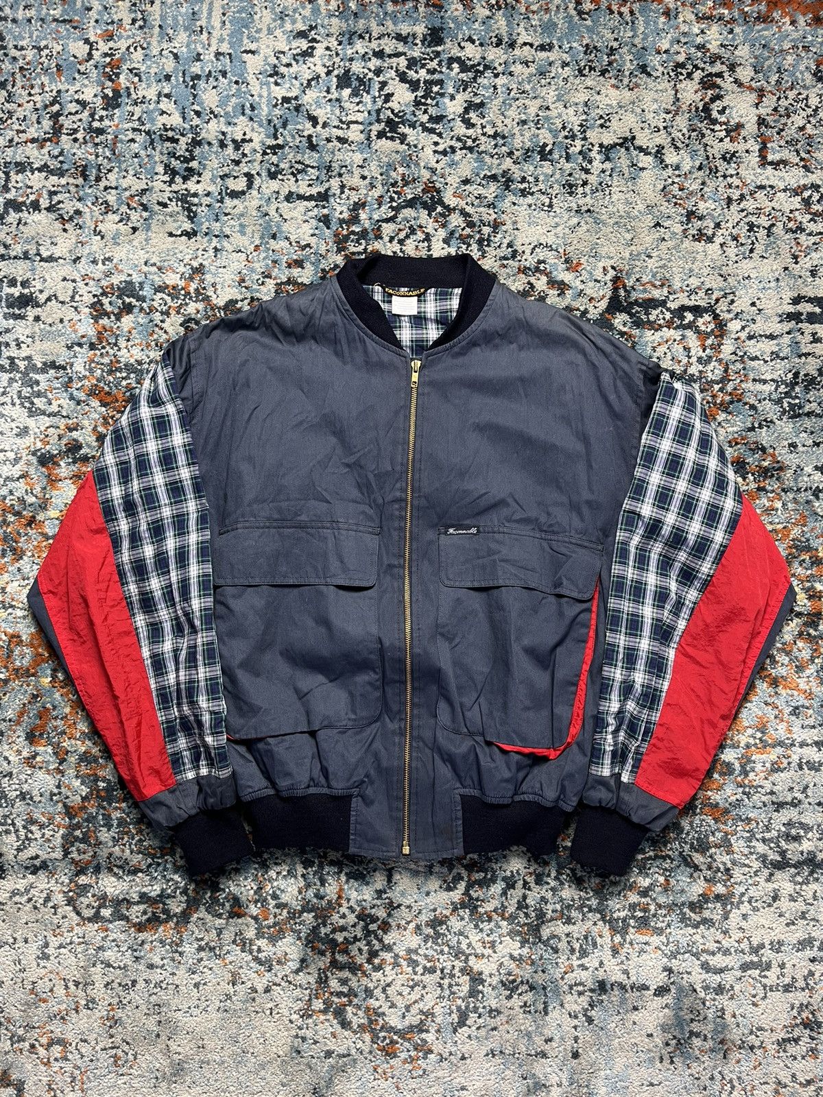 Image of Avant Garde x Faconnable Vintage 90's Faconnable Avant-Garde Patchwork Crazy Bomber in Navy (Size L