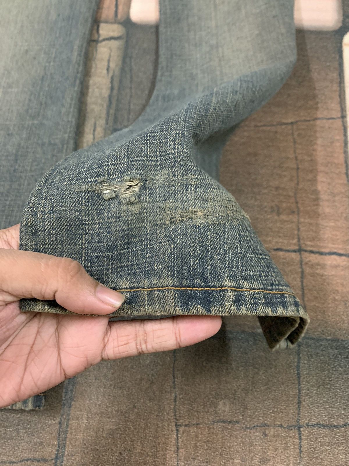 If Six Was Nine FLARED RUSTY WASH jeans with claw mark faded design Size US 29 - 14 Thumbnail