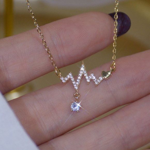 Other 14K Gold Plated Diamond Heartbeat Necklace Size ONE SIZE - 1 Thumbnail