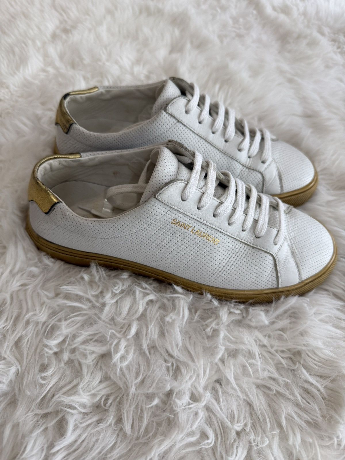 Saint Laurent Paris Saint Laurent White and Gold Andy Sneakers Size US 6.5 / IT 36.5 - 1 Thumbnail